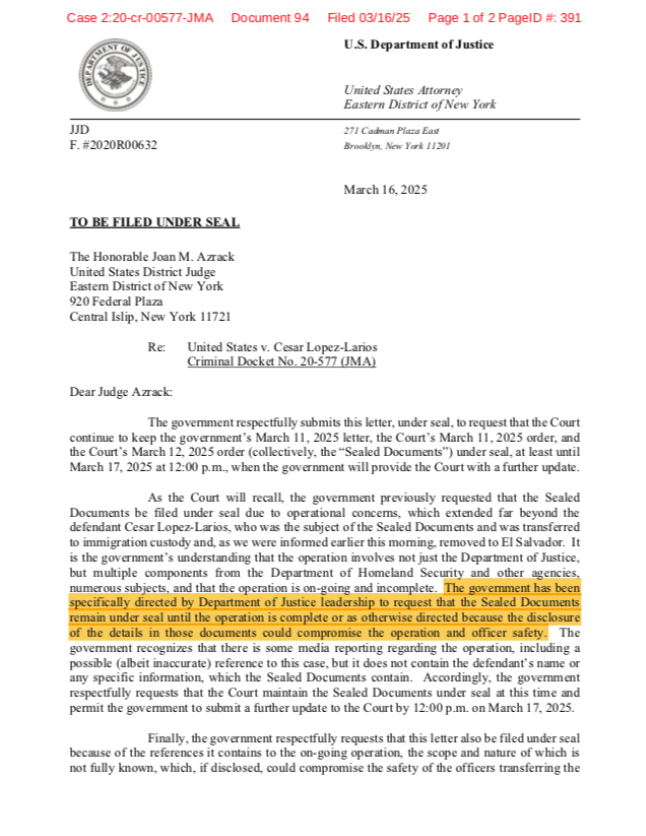 Comunicado oficial del Departamento de Justicia de EE. UU. sobre la repatriación de reos hacia El Salvador, destacando los detalles y objetivos de la medida.